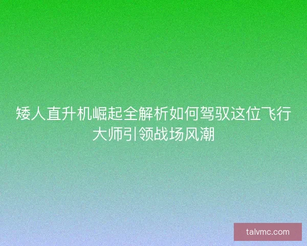 矮人直升机崛起全解析如何驾驭这位飞行大师引领战场风潮